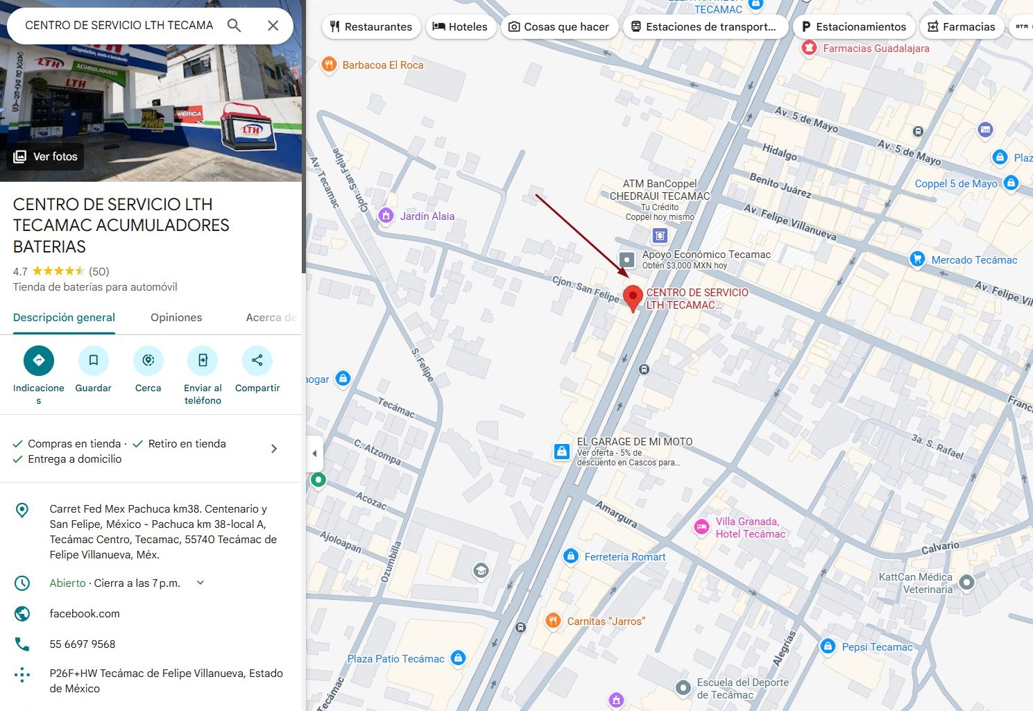 Ubicación de Distribuidora LTH Tecámac en Google Maps